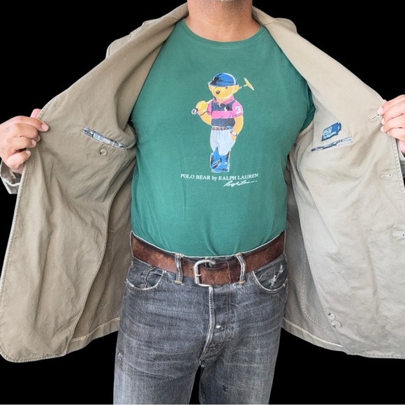 Vintage Polo Cotton Blazer Mens Large Khaki Travel Casual Ralph Lauren Jacket - Picture 5 of 12